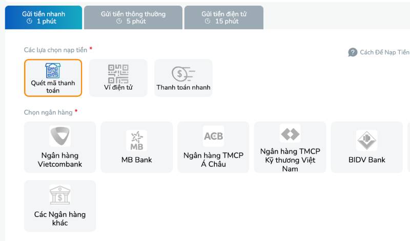 Các Phương Thức Nạp Tiền Tại BK8